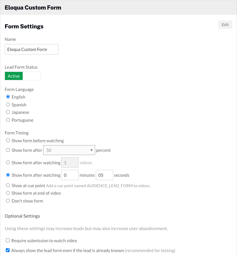 lead form settings