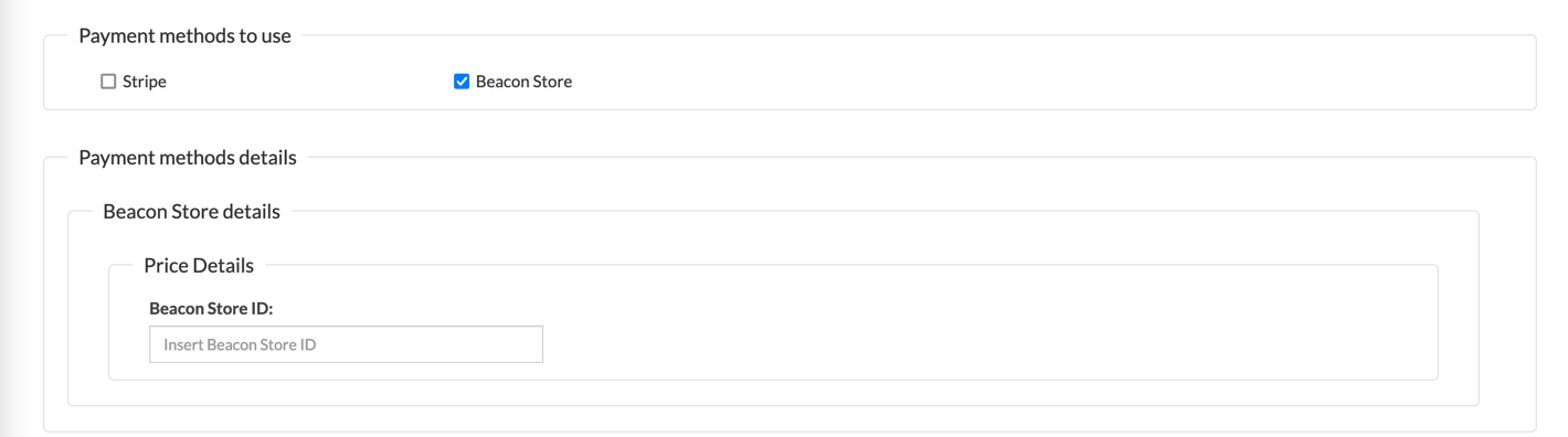 Beacon Store payment details