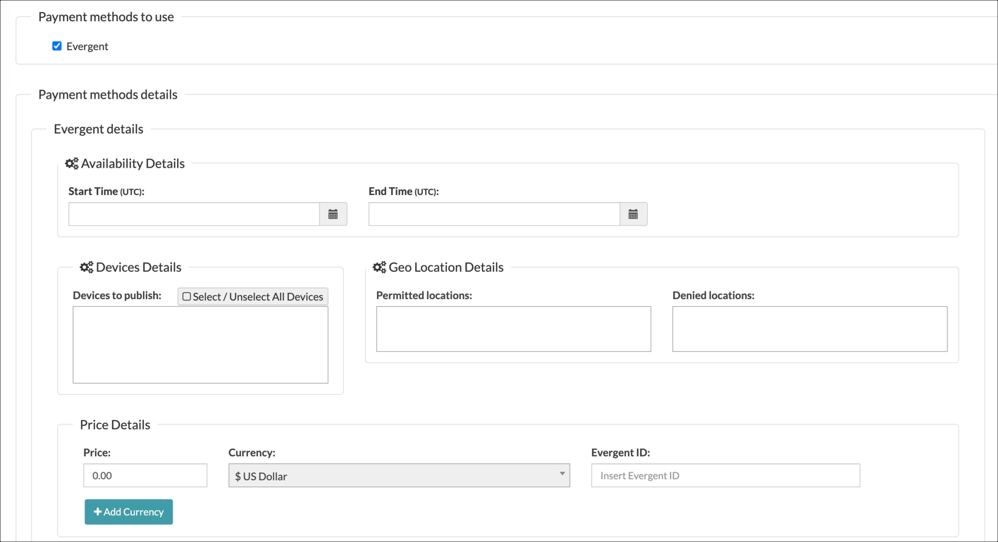 Evergent payment details